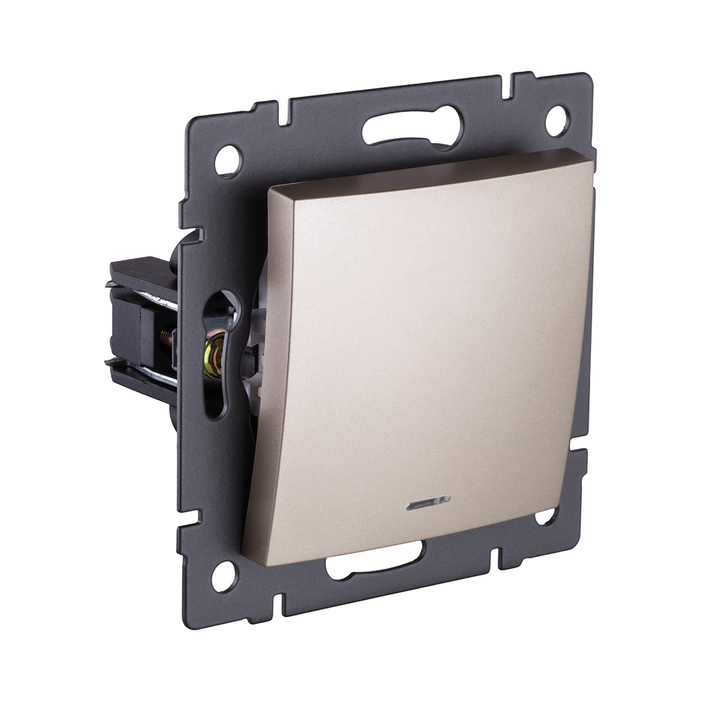 Выключатель 1-клавишный перекрестный 10А/250В с LED подсветкой, изогнутый, золотой Kollinger REA-R-015GD для Aspekt, Eleganz, Reflex