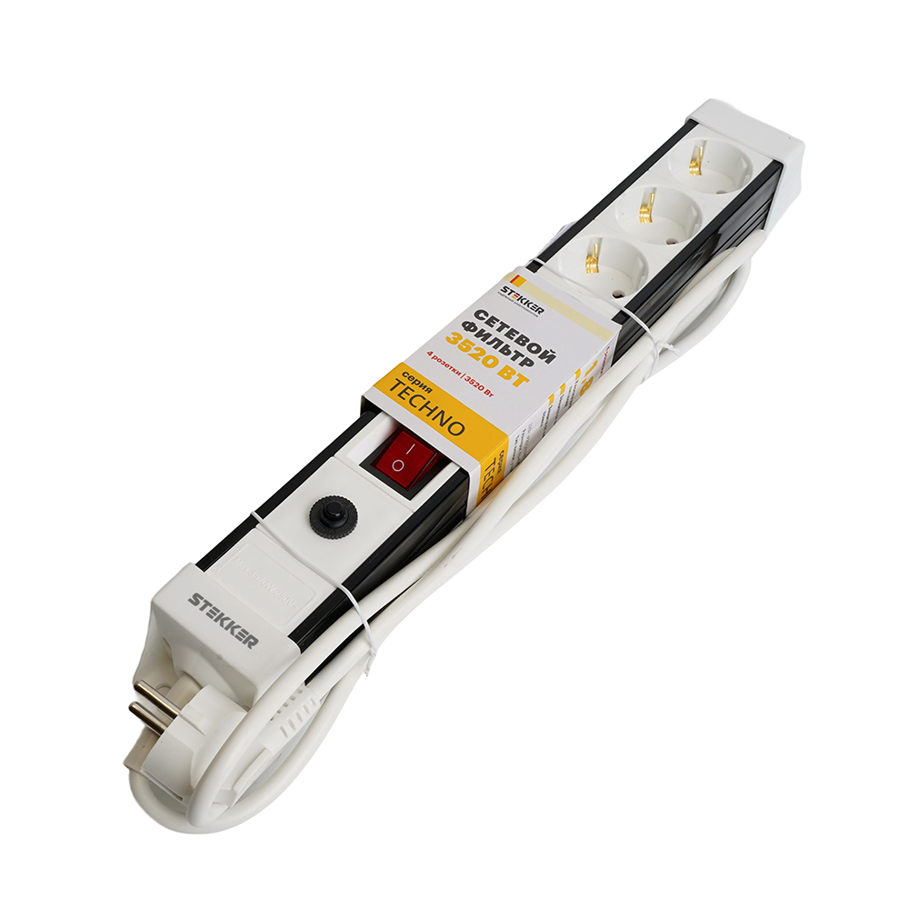 Сетевой фильтр 4-местный с/з Stekker Techno HM22-41-02 50147