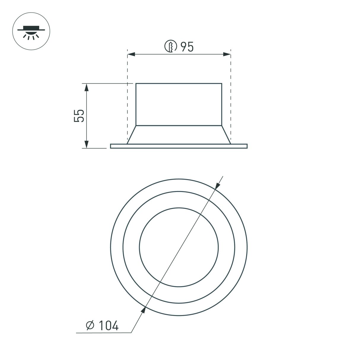 Встраиваемый светильник даунлайт Arlight MS-BREEZE-BUILT-R104-12W Warm2700 (WH, 90 deg, 230V) (IP20 Металл) 054714