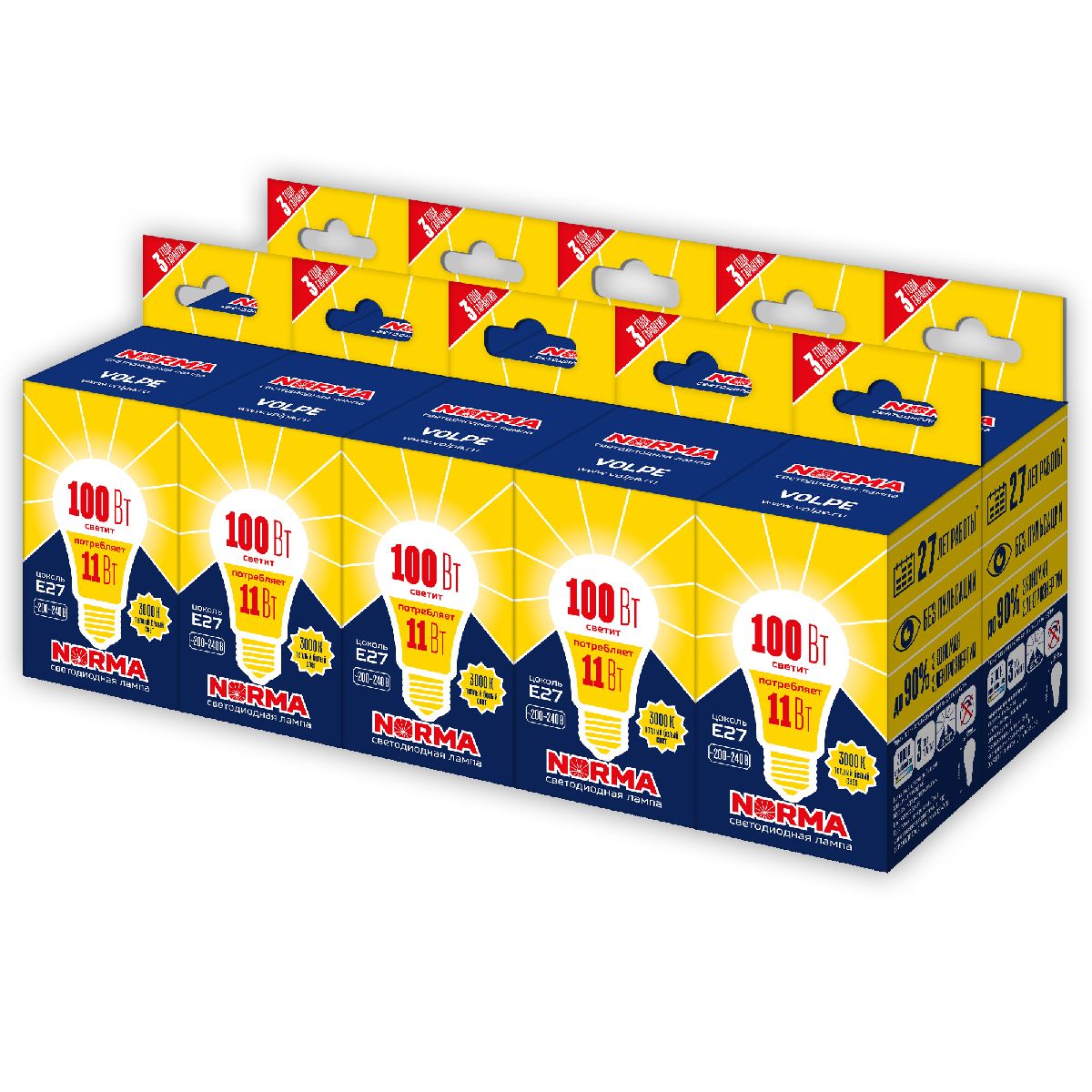Лампа светодиодная Volpe Norma LED-A60-11W/WW/E27/FR/NR Набор из 10штук 2 UL-00012551