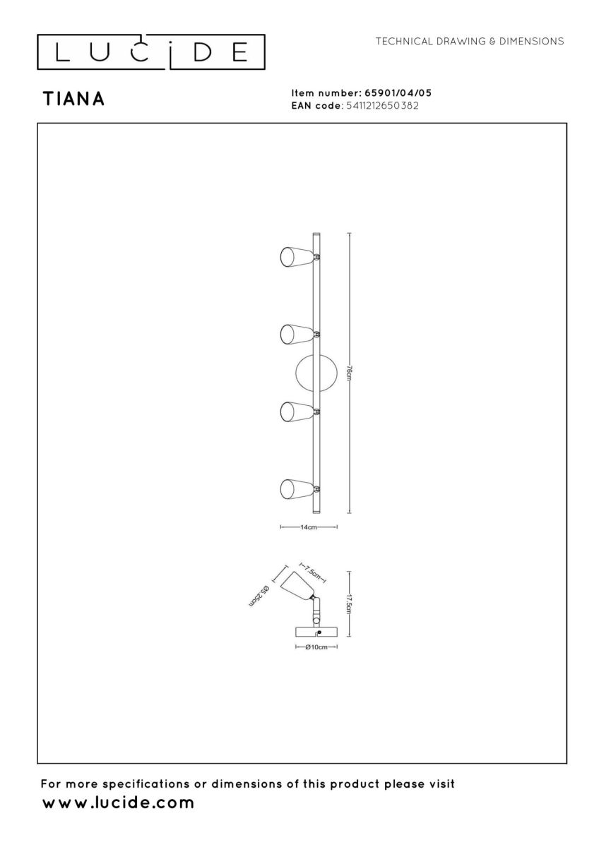 Потолочный светильник Lucide Tiana 65901/04/05