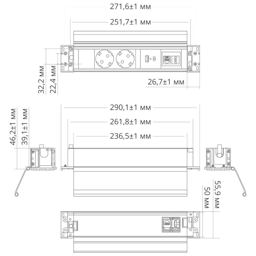 Блок розеток (2 секции, USB + type C + RJ45 + HDMI) Mebax 00-00002593