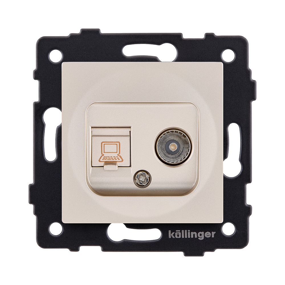 Розетка двойная TV (мама) + RJ45 Cat.6, золотой Kollinger REA-012GD для Aspekt, Eleganz, Reflex