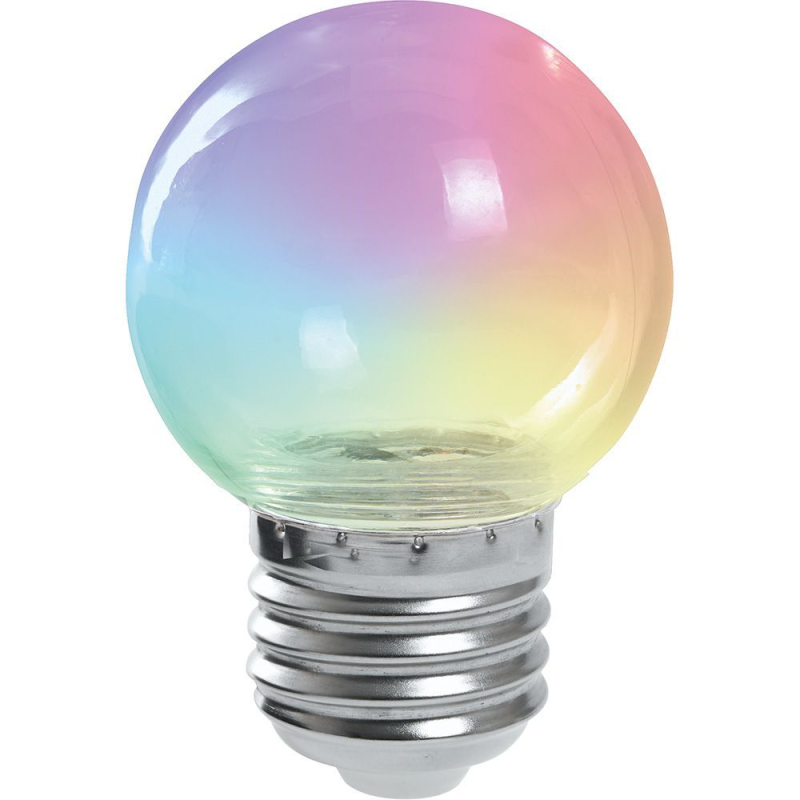 Лампа светодиодная Feron LB-37 шар прозрачный E27 1W RGB плавная смена цвета 38132