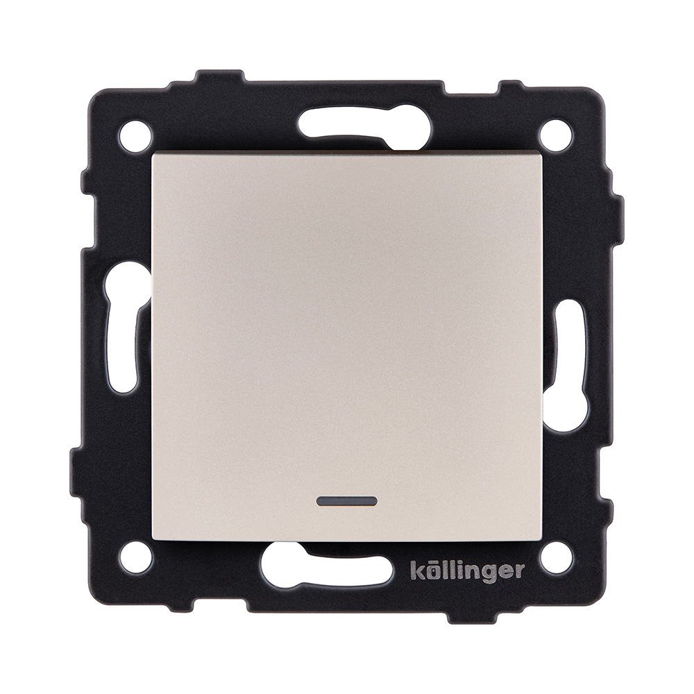 Выключатель 1-клавишный перекрестный 10А/250В с LED подсветкой, изогнутый, золотой Kollinger REA-R-015GD для Aspekt, Eleganz, Reflex