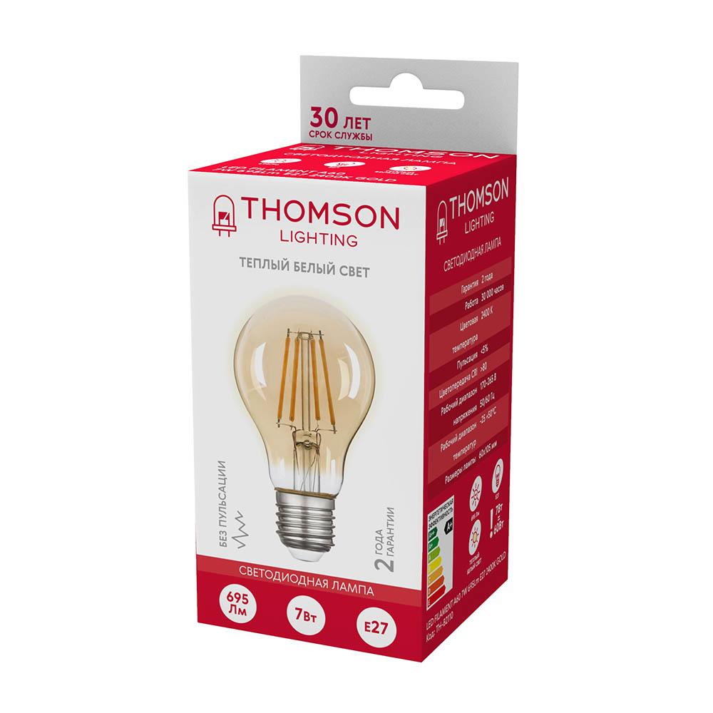 Лампа светодиодная филаментная Thomson E27 7W 2400K груша прозрачная TH-B2110