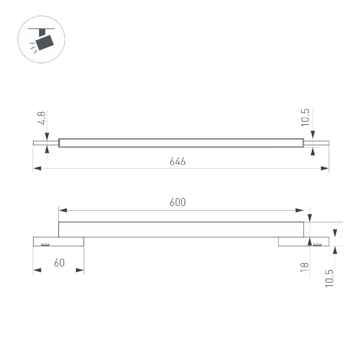 Трековый магнитный светильник Arlight MAG-MICROCOSM-FLAT-L600-16W Day4000 (BK, 100 deg, 24V) 043274