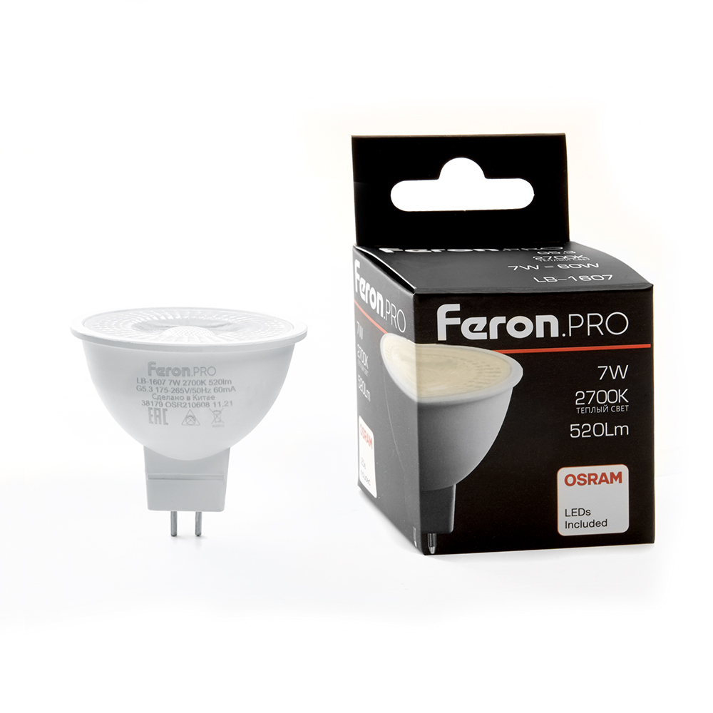 Лампа светодиодная Feron G5.3 7W 2700K рефлекторная LB-1607 38185