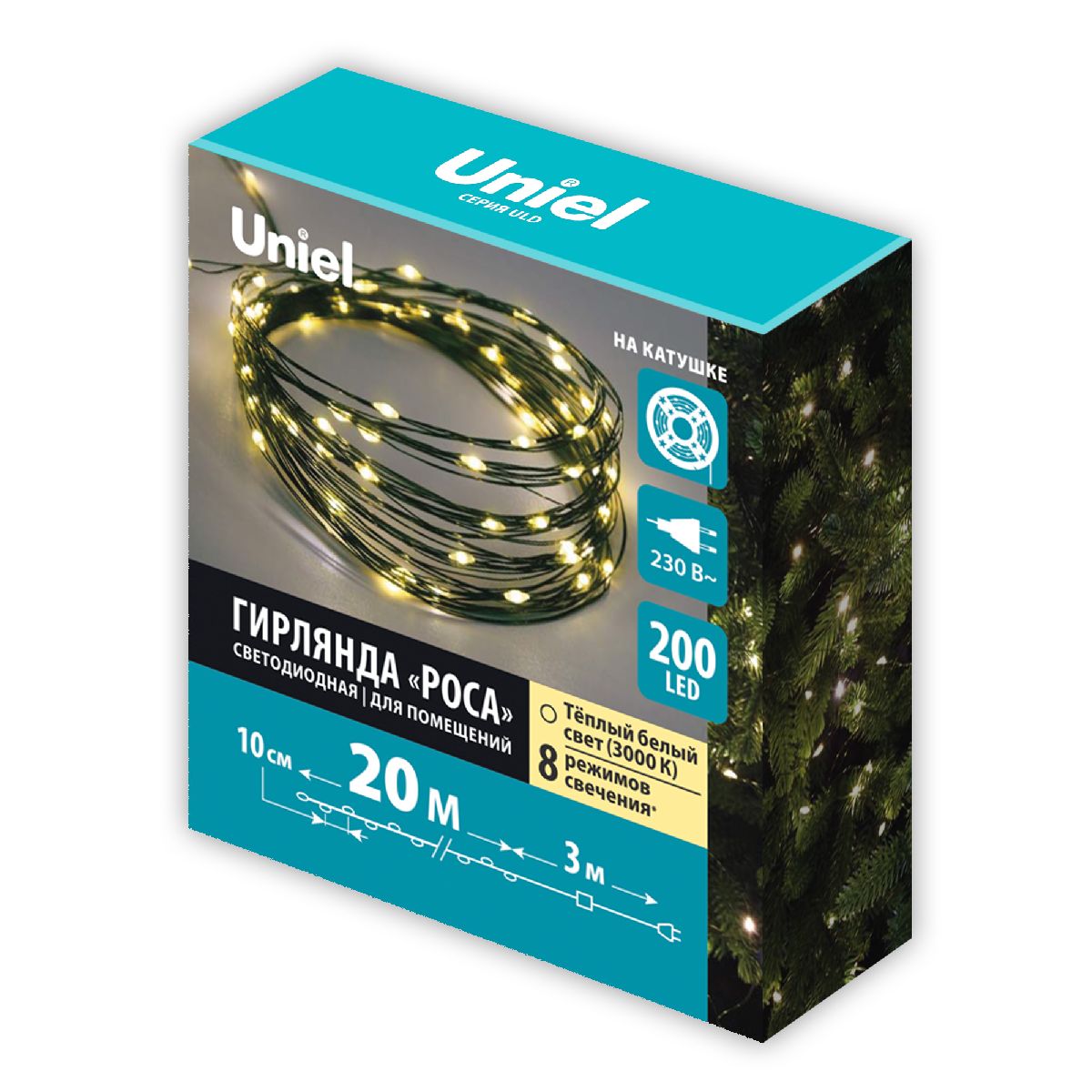 Гирлянда Роса Uniel ULD-S2000-200/DGA WARM WHITE IP20 DEW UL-00012079