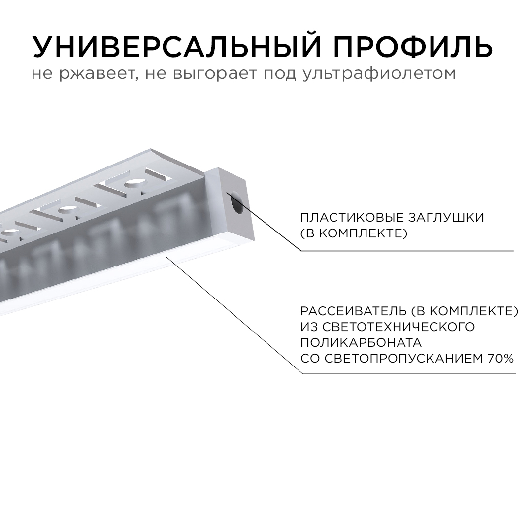 Профиль под гипсокартон Apeyron ширина ленты до 10мм (рассеиватель, заглушки - 2шт) 08-52