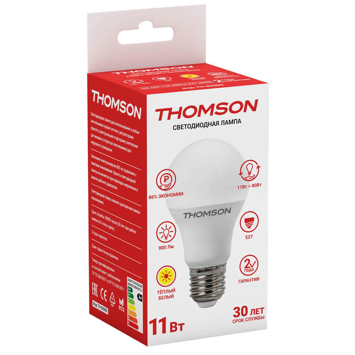 Лампа светодиодная Thomson E27 11W 3000K груша матовая TH-B2005