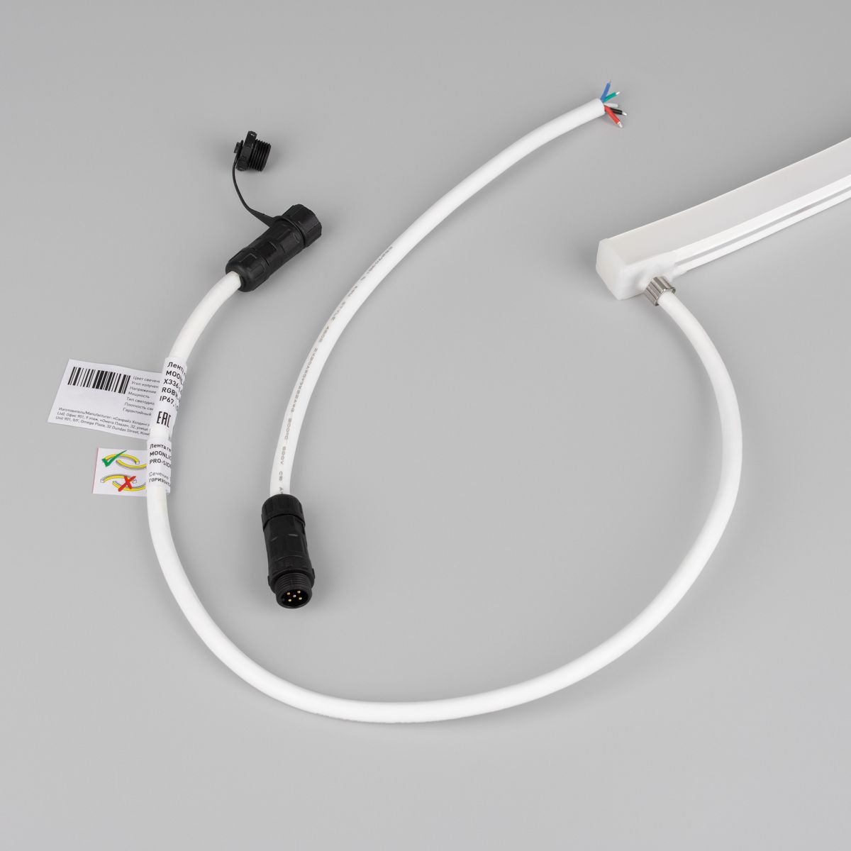 Светодиодная лента герметичная Arlight MOONLIGHT-PRO-SIDE-X336-16x16mm 24V RGBW-Day (12 W/m, IP67, 10m, wire x2) (Вывод боковой) 054978