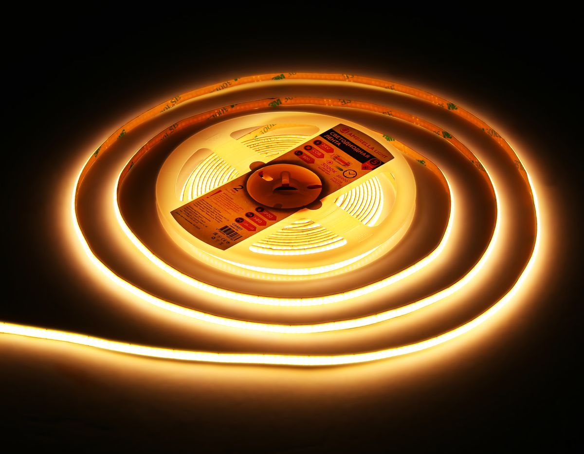 Светодиодная лента Ambrella Light COB 400Led/10W m/ 24V IP20 3000K/ 5m*5mm*2.1mm (2 конт.) GS4611