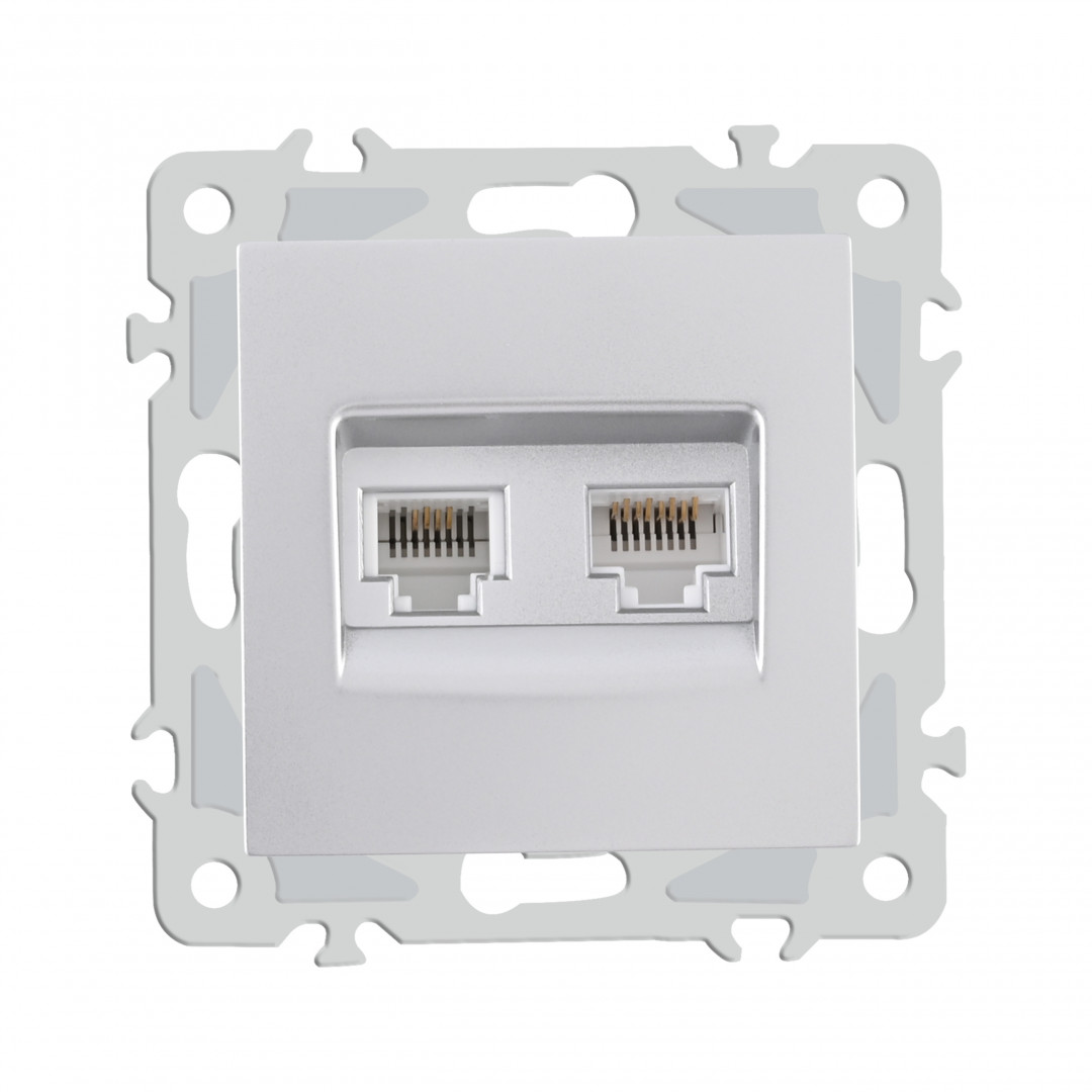 Розетка телефонная RJ11 + компьютерная RJ45 Arte Milano 206.44-1.silver