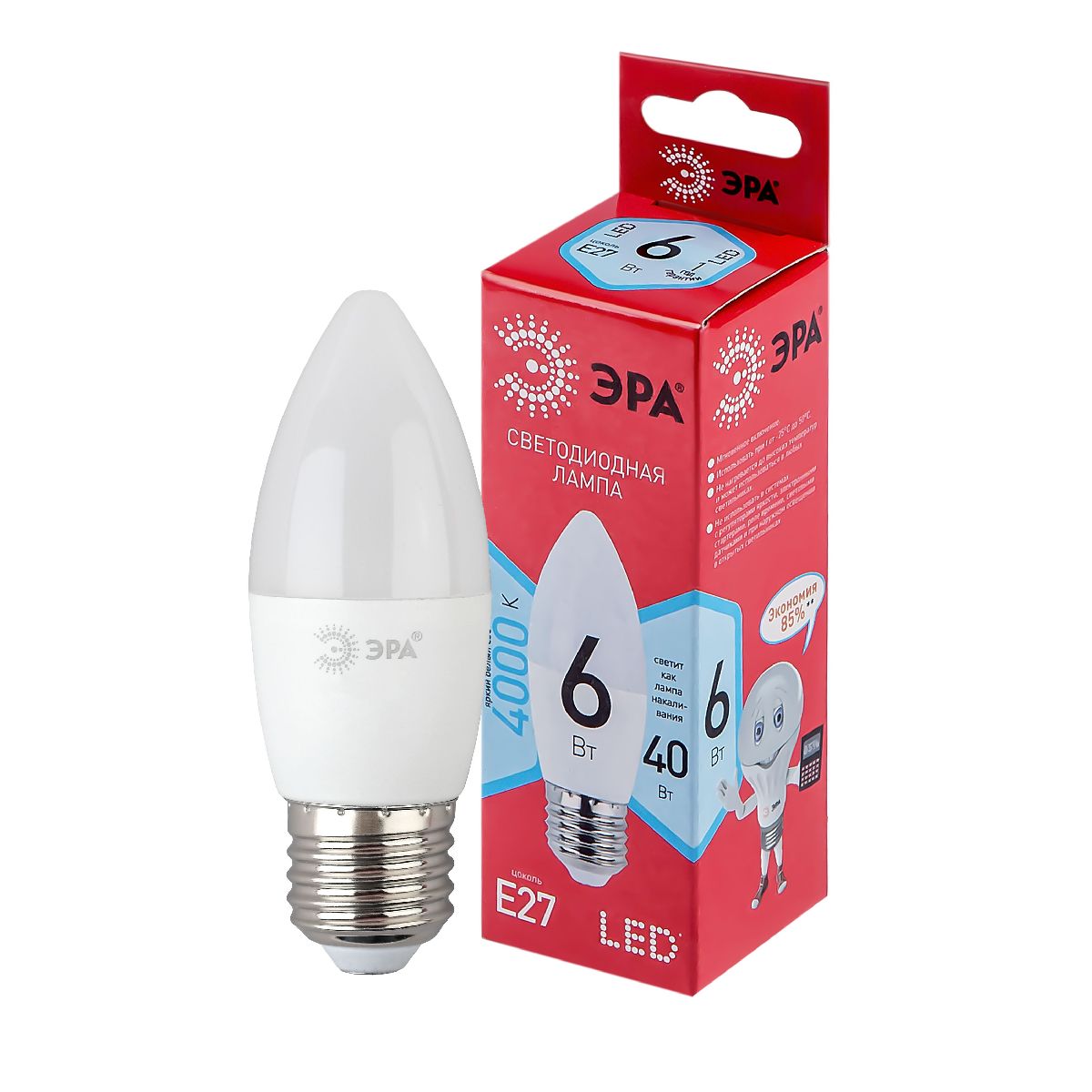 Лампа светодиодная Эра E27 6W 4000K LED B35-6W-840-E27 R Б0050232