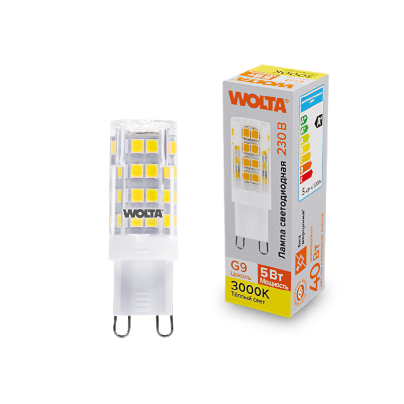 Светодиодная лампа WOLTA 5Вт 3000K G9 кукуруза матовая WSTD-JCD-5W3KG9-C