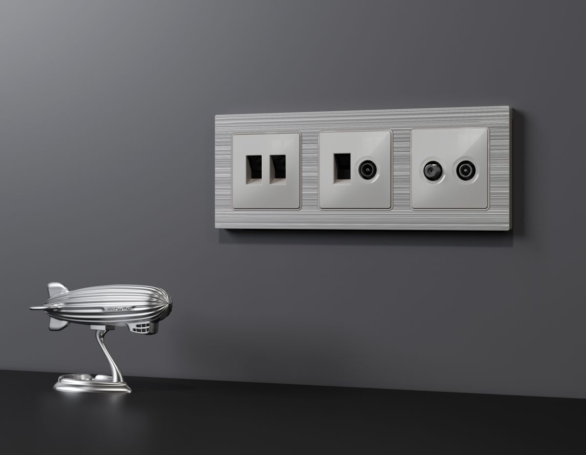 Лицевая панель Alfa (Серебро глянец) для TV двойной розетки Quant Ambrella Volt AP4133