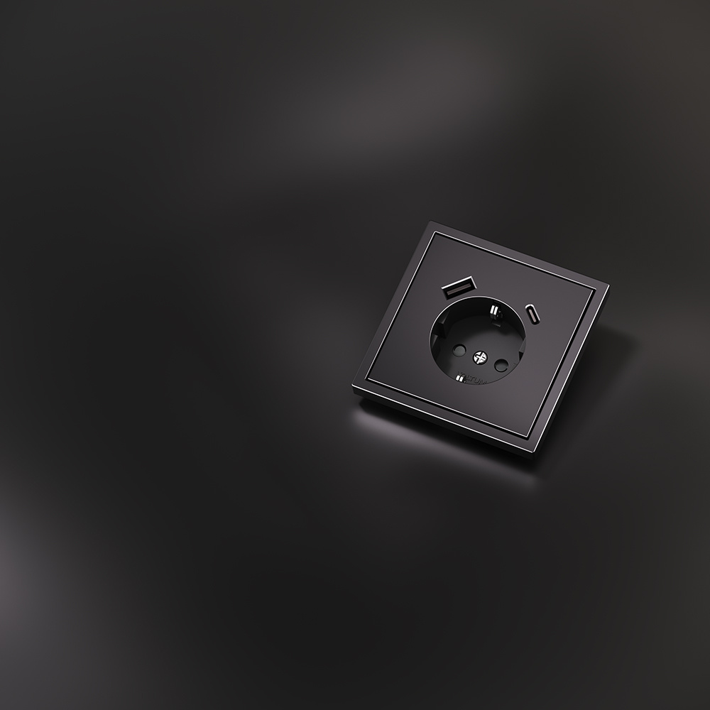Накладка для розетки с заземлением и защитными шторками с USB A+C S70 Metal (антрацит) Voltum VLSM001012