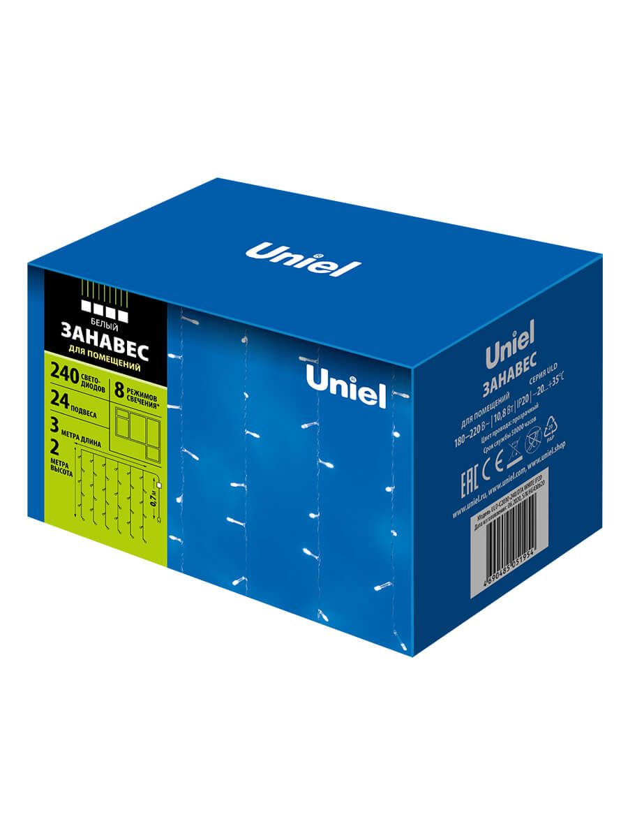 Светодиодная гирлянда (06739) Uniel занавес 220V белый ULD-C2030-240/DTA White IP20