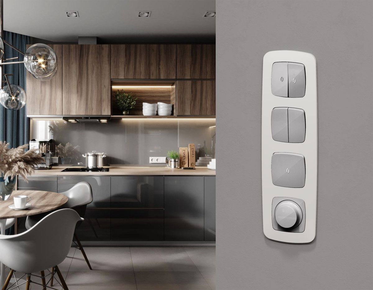 Комплект механизма 2-клавишного перекрестного выключателя Ambrella Volt 10A-250V OMEGA MO403030 Серебро глянец QUANT (OP4030, VM125)