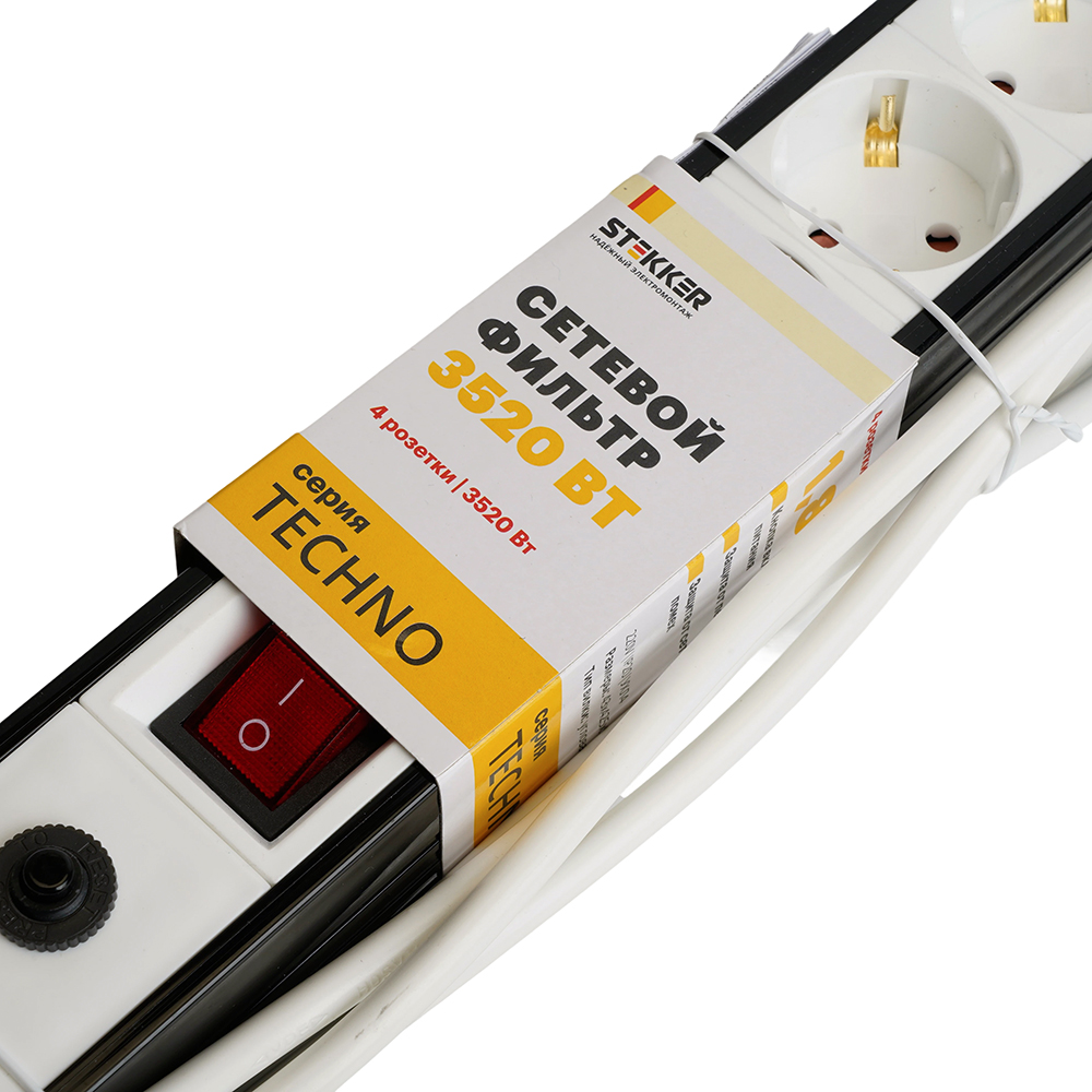 Сетевой фильтр 4-местный с/з Stekker Techno HM22-41-02 50147