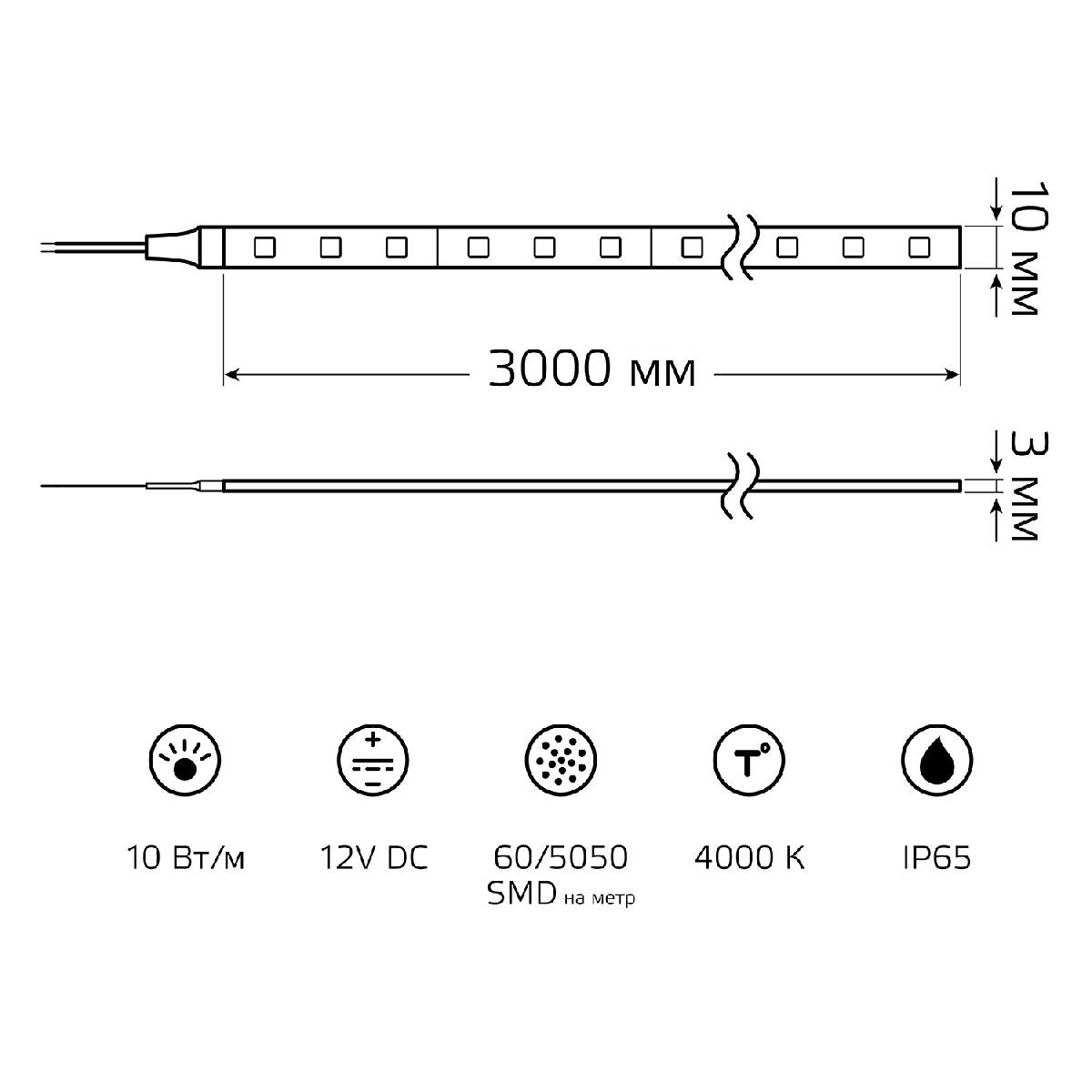 Светодиодная лента Gauss Basic 12В 5050 10Вт/м 4000K 3м IP65 BT052