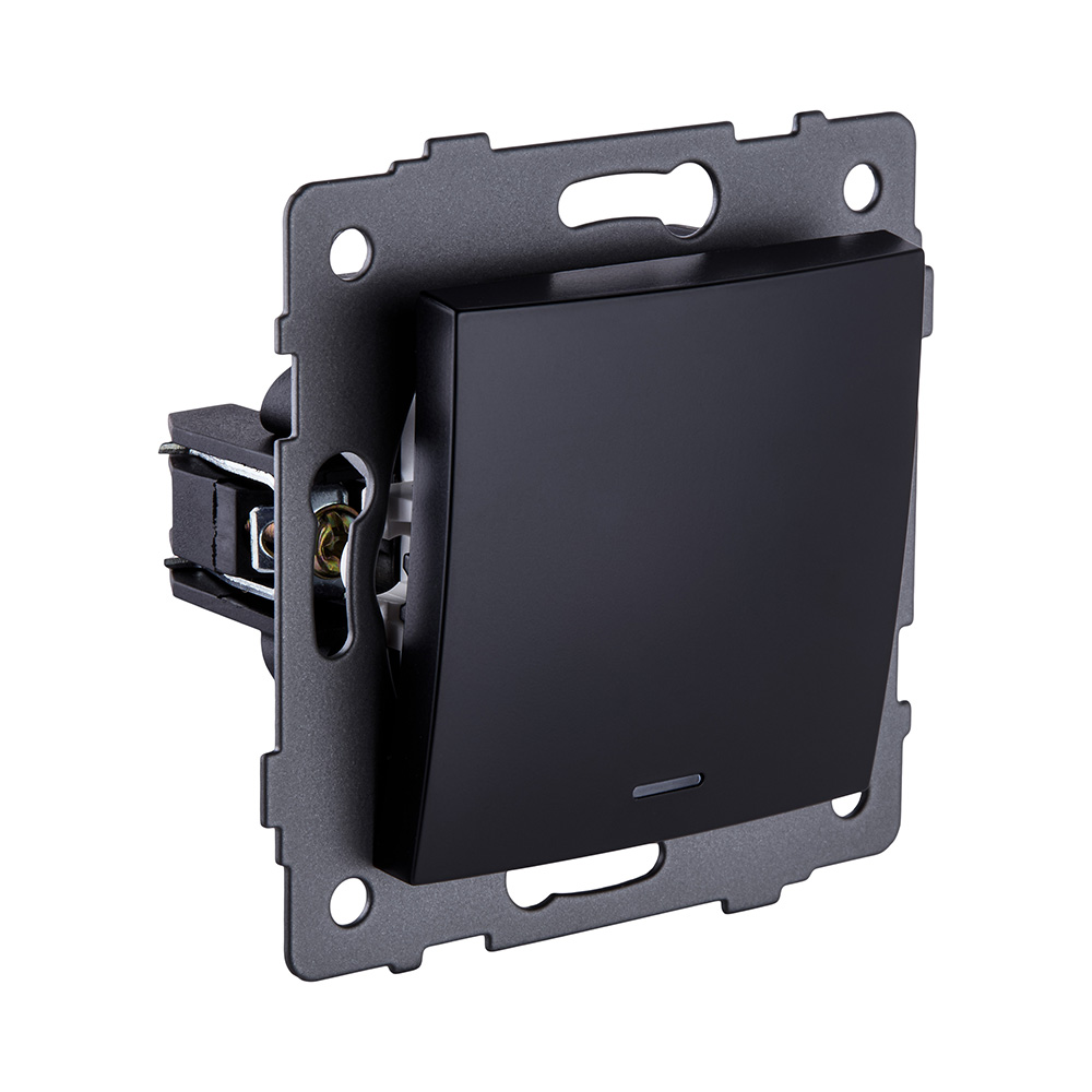 Выключатель 1-клавишный перекрестный 10А/250В с LED подсветкой, изогнутый, черный Kollinger REA-R-015BK для Aspekt, Eleganz, Reflex