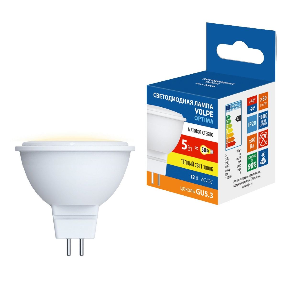 Лампа светодиодная Volpe Optima LED-MR16-5W/3000K/GU5.3/FR/SLS UL-00008838