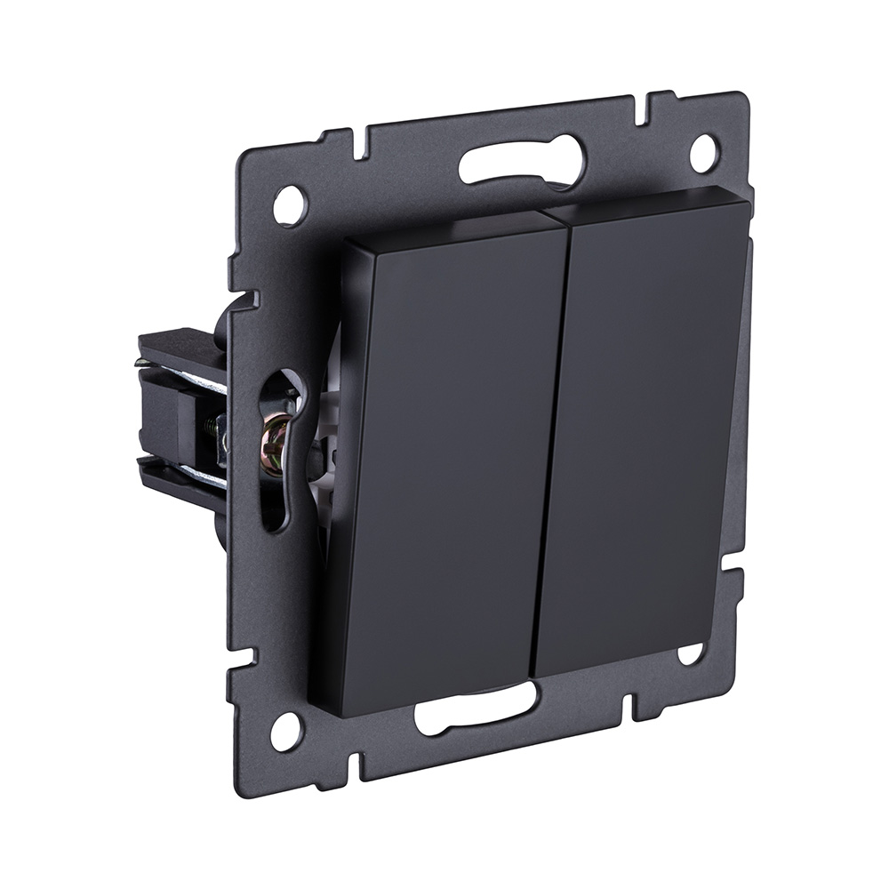 Выключатель кнопочный 2-клавишный 10А/250В, черный матовый Kollinger REA-S-011BM для Aspekt, Eleganz, Reflex