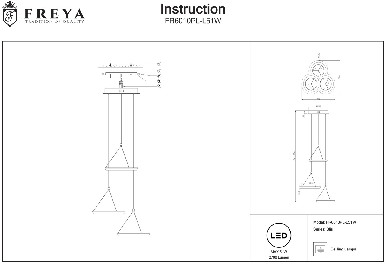 Подвесной светодиодный светильник Freya Blis FR6010PL-L51W