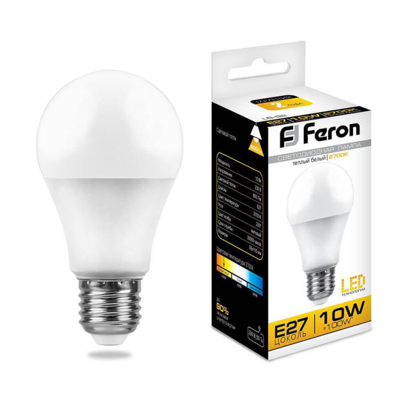 Лампа светодиодная Feron E27 10W 2700K Шар Матовая LB-92 25457 УЦ