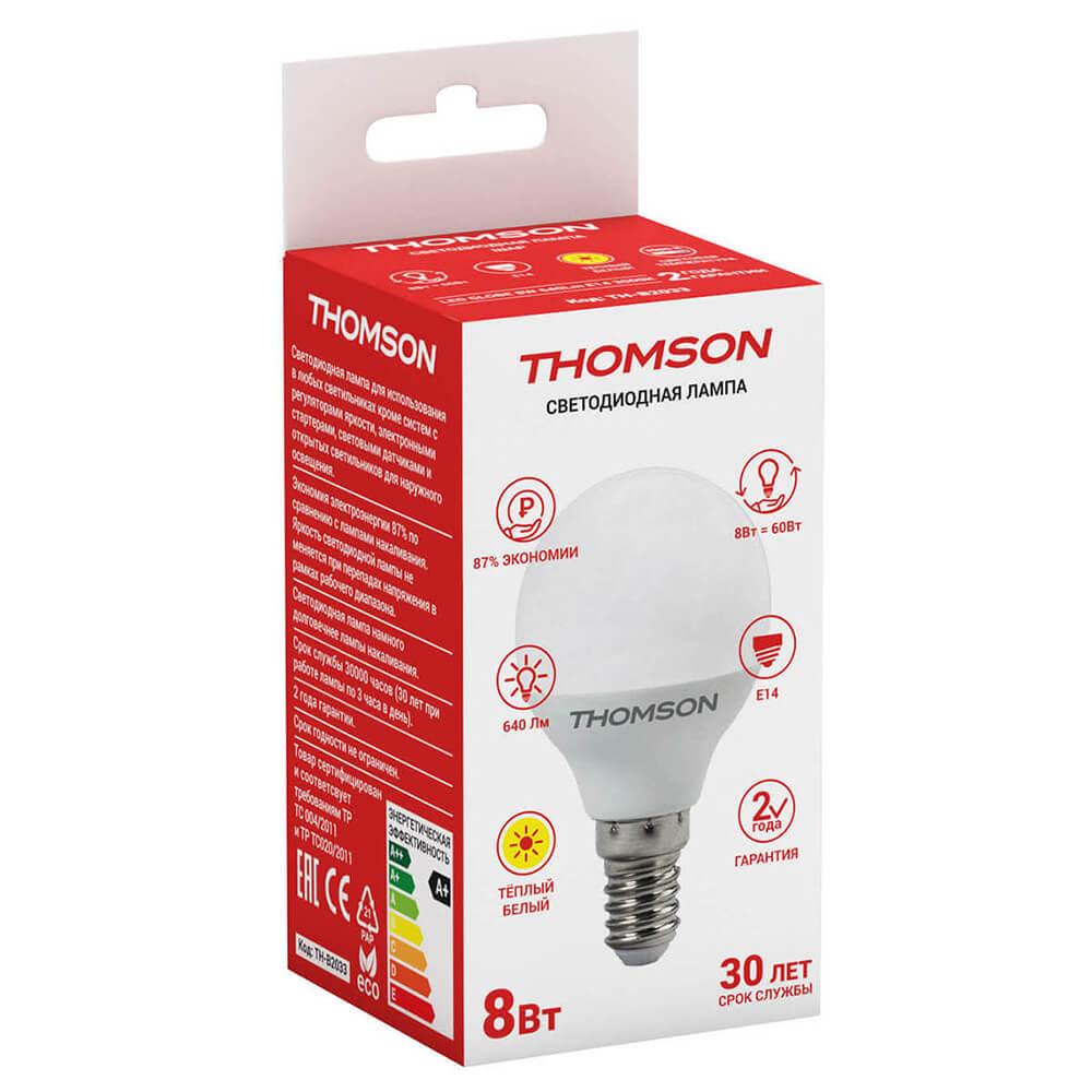 Лампа светодиодная Thomson E14 8W 3000K шар матовый TH-B2033