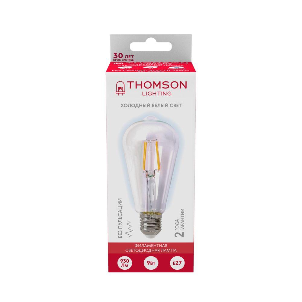 Лампа светодиодная филаментная Thomson E27 9W 6500K колба прозрачная TH-B2342