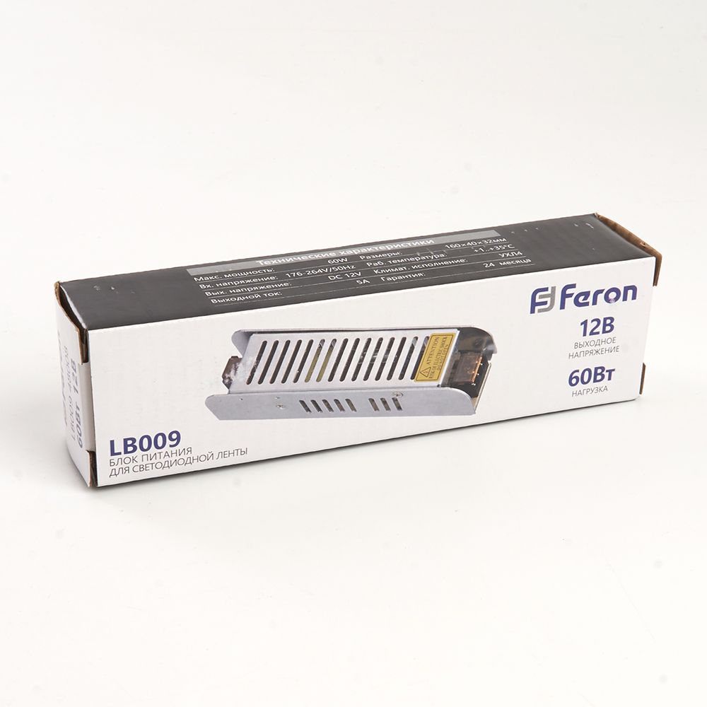 Трансформатор для светодиодной ленты Feron LB009 60Вт 12В IP20 48008
