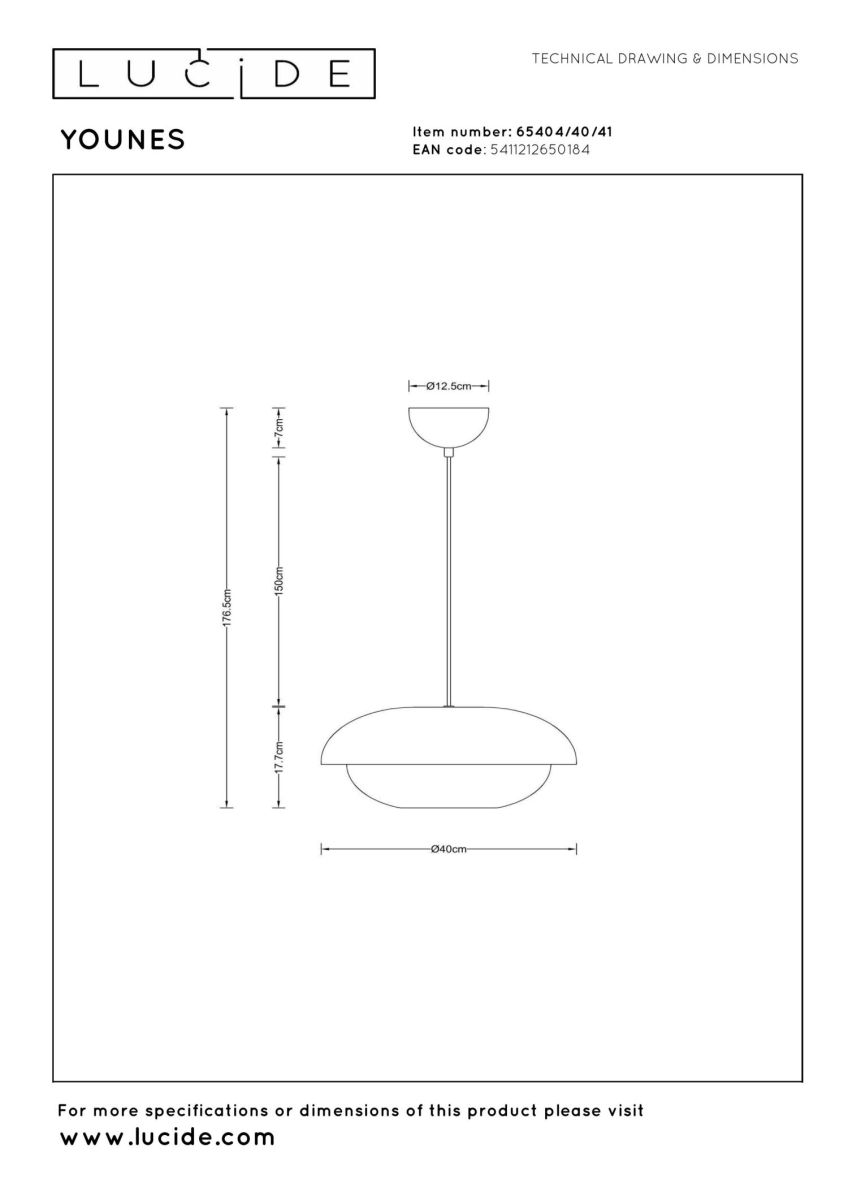 Подвесной светильник Lucide Younes 65404/40/41