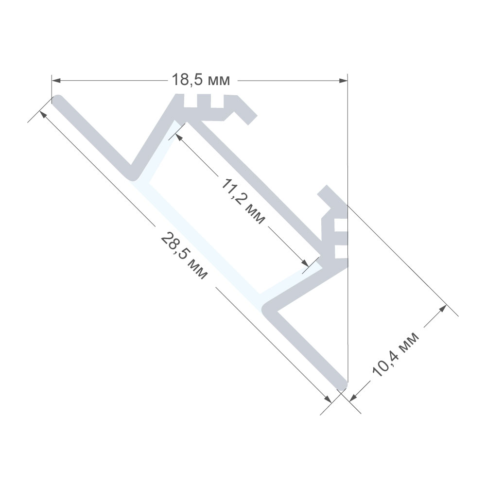 Профиль угловой накладной Apeyron ширина ленты до 10мм (рассеиватель, заглушки - 2шт) 08-03