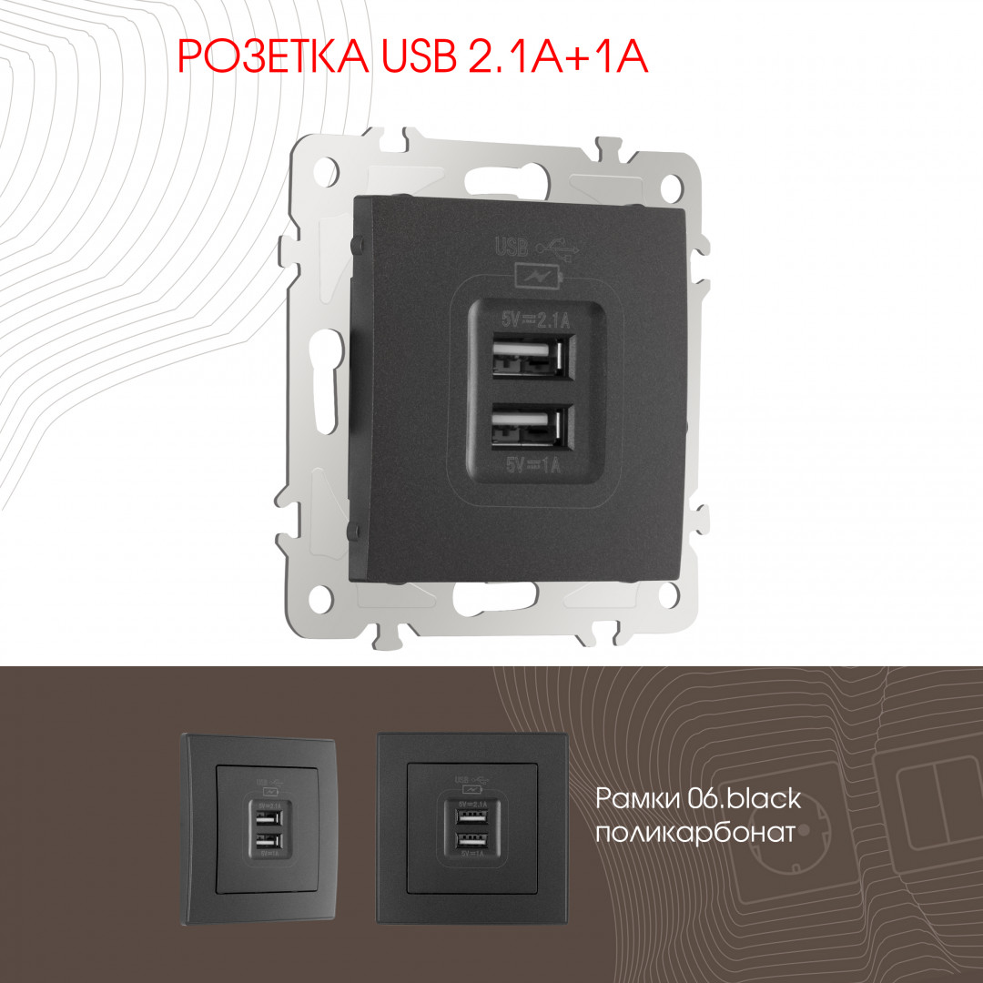 Розетка USB 2.1А+1А Arte Milano 206.46-1.black