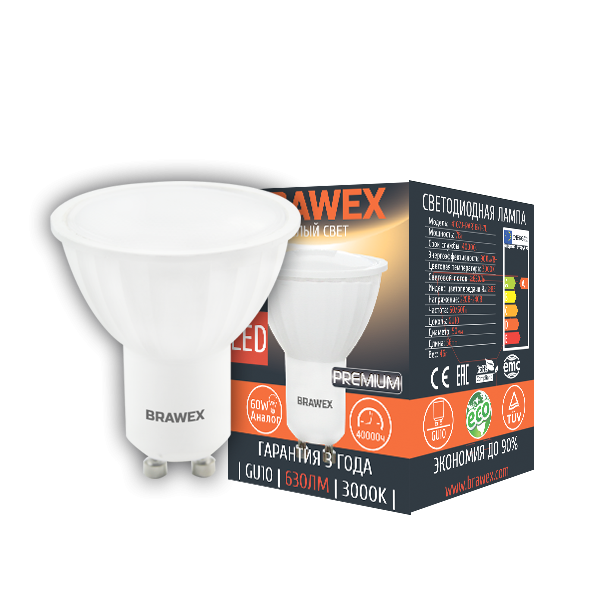 Лампа светодиодная Brawex рефлектор матовый GU10 7Вт 3000K 4107J-PAR16k1-7L