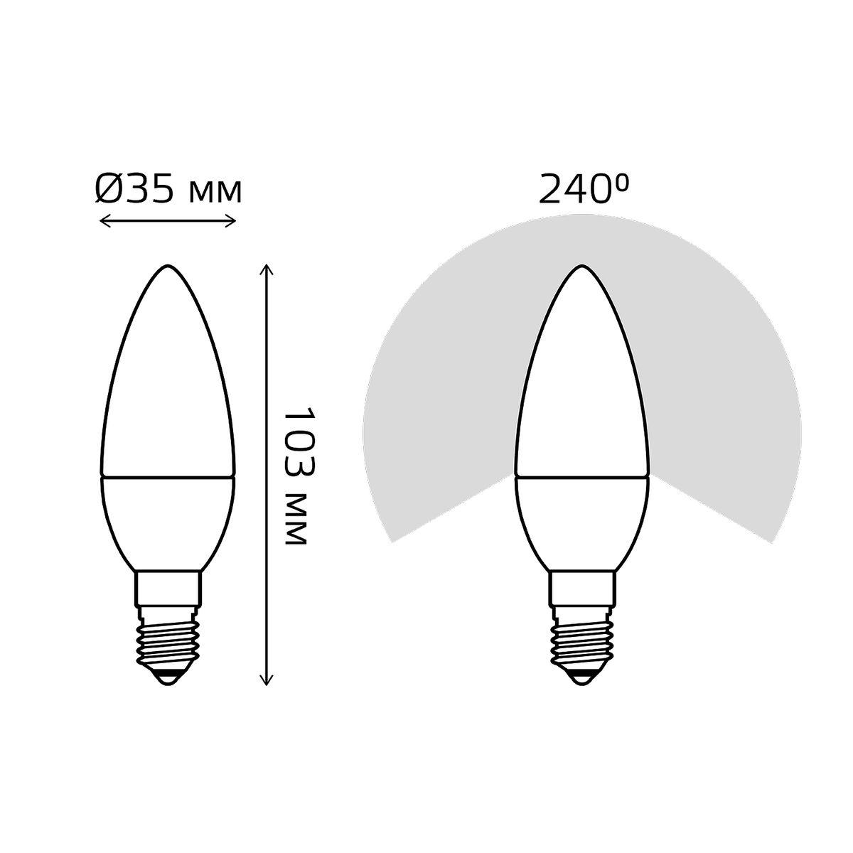 Лампа светодиодная Gauss E14 10W 6500K свеча матовая 33130
