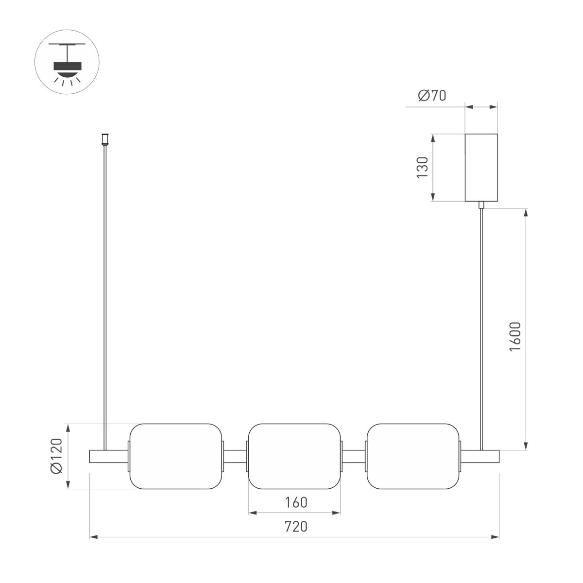 Подвесной светильник Arlight SP-CARAMELA-HANG-L720-12W Warm2700 (BK, 360 deg, 230V) (IP20, Натуральный шелк) 056885