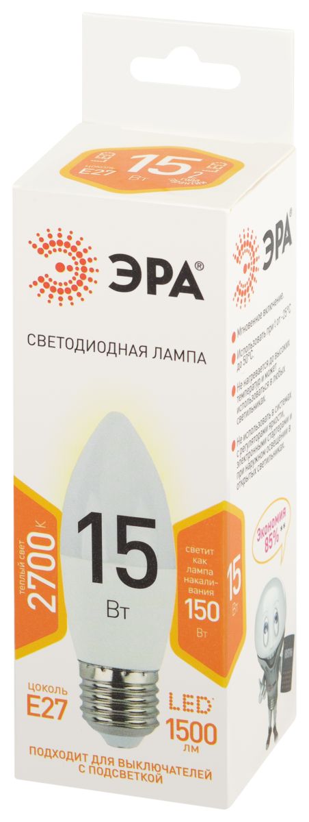 Лампа светодиодная Эра STD LED B35-15W-827-E27 2700K свеча