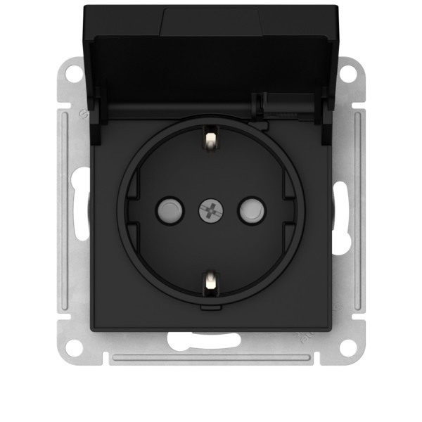 Розетка с заземл. со шторк. с крышкой, 16А,IP20,мех., быстрозажим. клем. Systeme Electric AtlasDesign Карбон ATN001046S