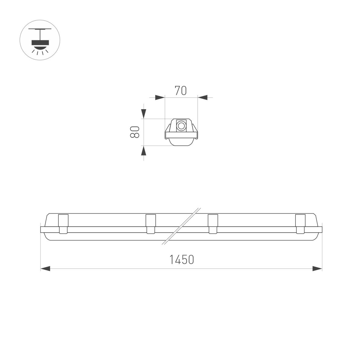 Линейный светильник Arlight ALT-DALLAS-EMERGENCY-L1550-50W Day4000 (WH, 120 deg, 230V) (IP66 Пластик) 060478