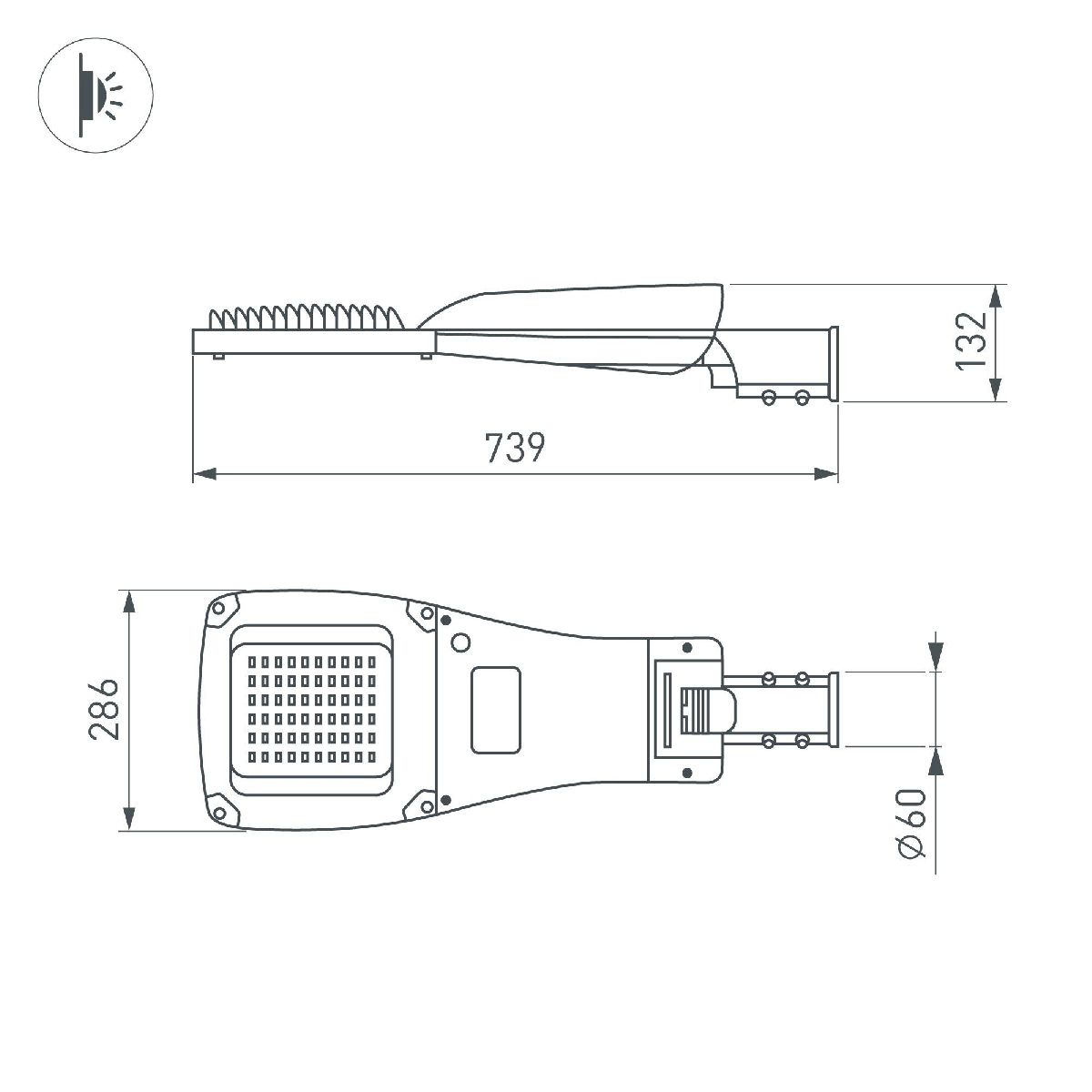 Уличный консольный светильник Arlight OXOR-GRES-739х286-120W Day4000 (GR, 150x80 deg, 230V) 055496