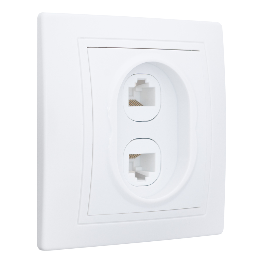 Розетка двойная компьютерная RJ45 скрытой установки IP20, белая 