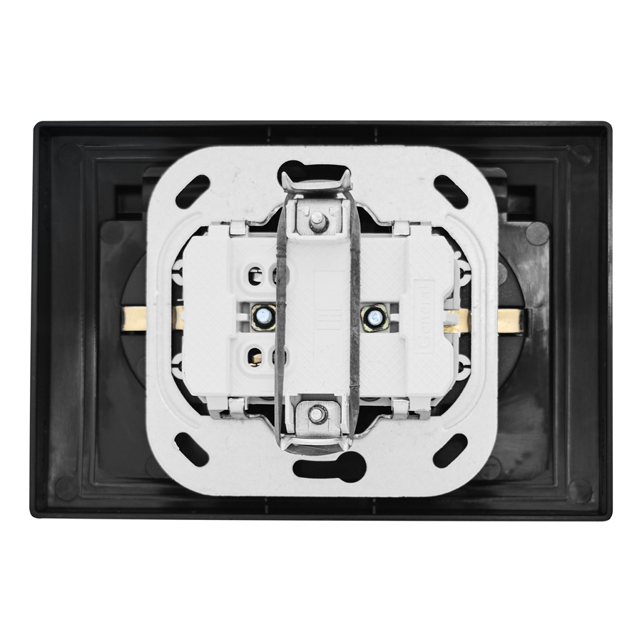 Розетка 2П+З двойная с защ. шт. и крышкой скрытой установки 16А 250В IP44, черная (керамика) 