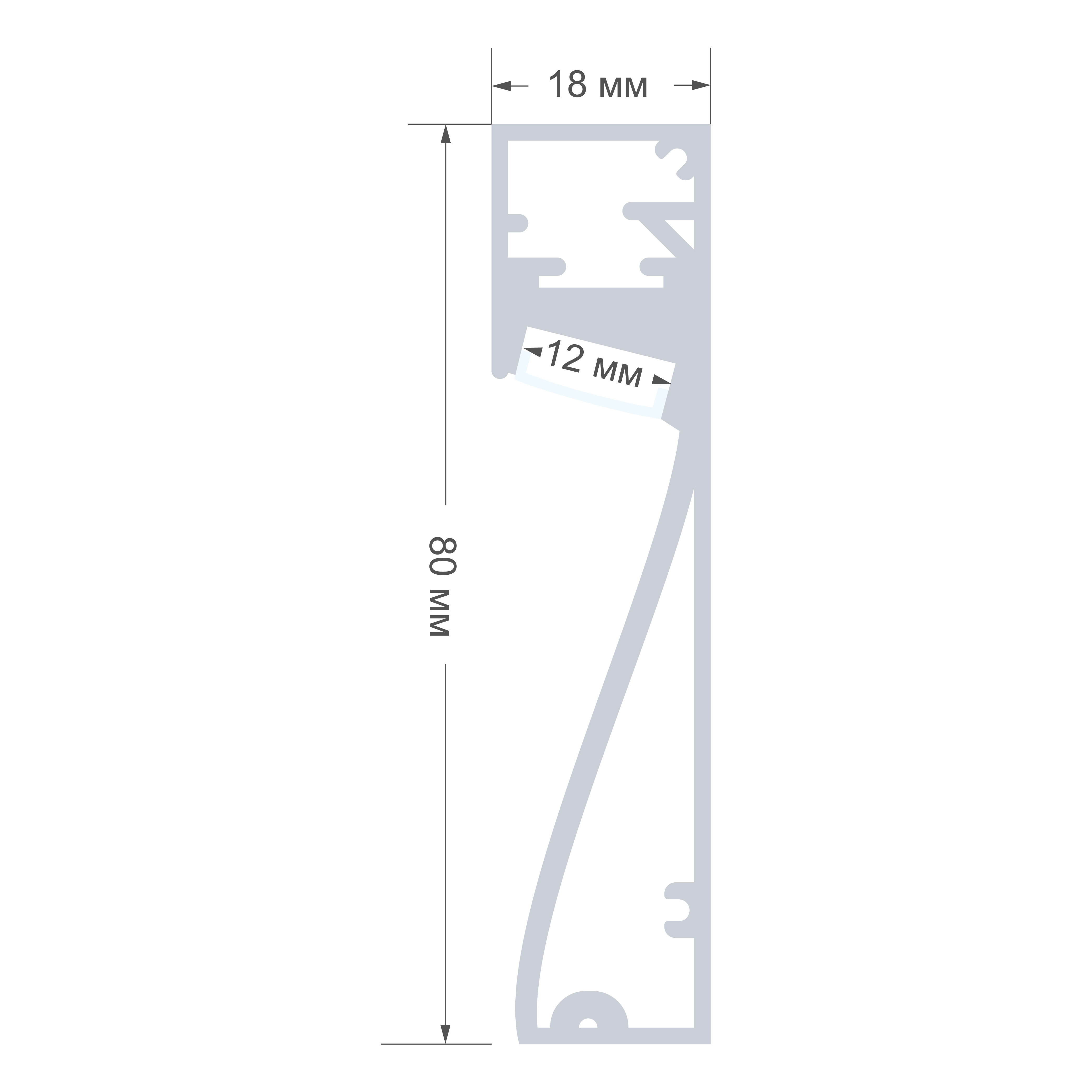 Профиль накладной Apeyron ширина ленты до 12мм (рассеиватель, заглушки - 2шт) 08-43