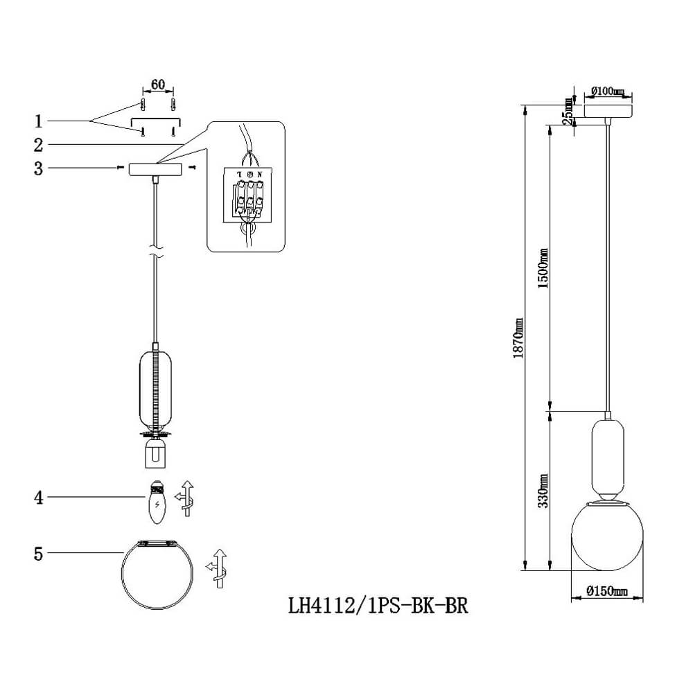 Подвесной светильник Lumien Hall Ermin LH4112/1PS-BK-BR
