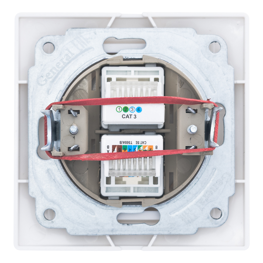 Розетка телефонная RJ11 + компьютерная RJ45 скрытой установки IP20, белая 