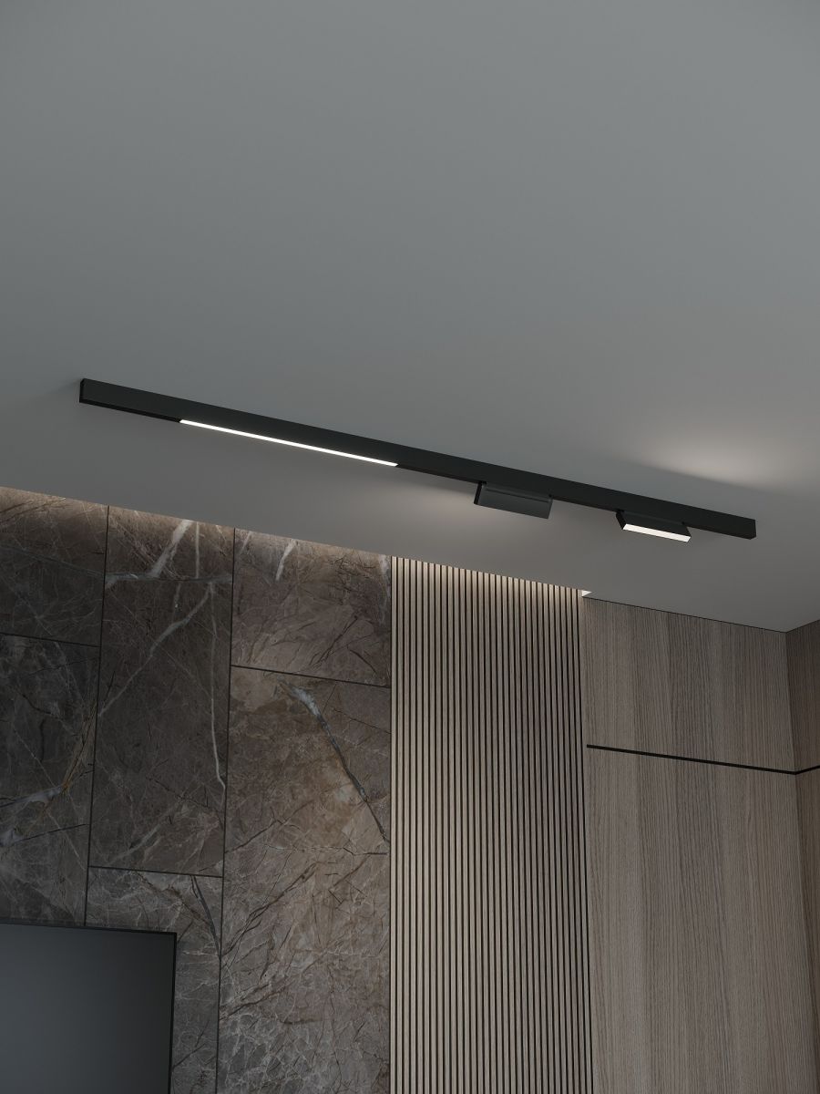 Трековая система со светильниками №6 трехфазная накладная Eldeko (48В, форма - прямая, 2м, 4000K) черная Hesby Lighting HSBL_kompl_E006_NI2B4K_02